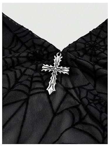 Verdusa Women's Y2k Gothic Goth Halter Top Mesh Sheer Backless Crop Going Out Tops Emo Grunge Witchy Clothes thumbnail 4