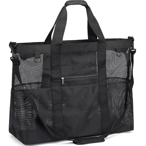 Fammart Mesh Beach Bag, Large Beach Tote with Zipper Pocket, Toys Pool Bag for Family Travel Vacation Cruise Essentials - Image 1