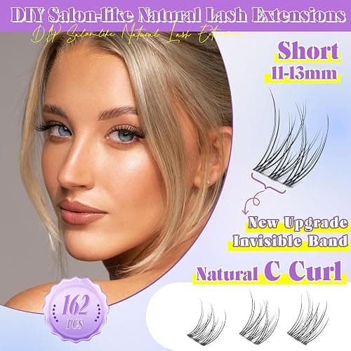 ALICE Natural Lash Clusters Kit - Clear Band Wispy Lash Extension C Curl 11-13mm 162pcs - Individual Lashes With Glue Bond, Seal, and Tweezers for DIY at Home thumbnail 5
