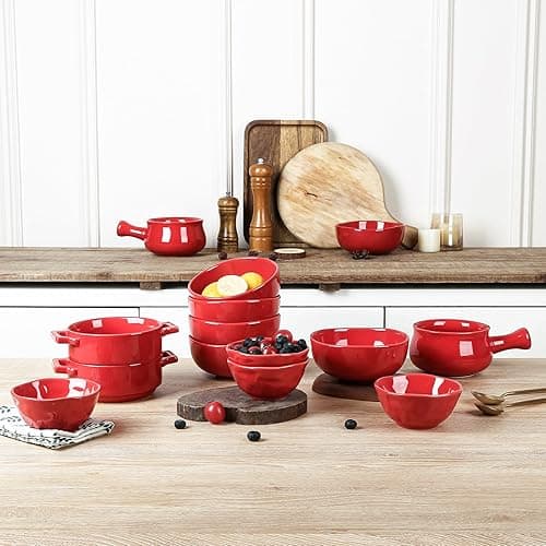 vicrays Ceramic Small Dessert Bowls Set - 10 oz, Set of 6, for Rice, Ice Cream, Soup, Snacks, Cereal, Chili, Side Dishes, Microwave, Oven and Dishwasher Safe, Kitchen Bowls Set, Red - Scarlet Red thumbnail 7