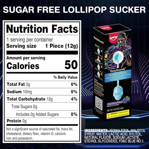 Amos Music Lollipop Candy, Audio Singing Lollipop, Individually Wrapped Natural Blueberry Flavor (1 Pack) thumbnail 2