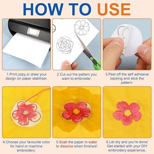 FURWEY 12PCS Printable Water Soluble Embroidery Stabilizer 8.5"x11" Self Adhesive Wash Away Stabilizer Paper for Hand & Machine Embroidery thumbnail 5