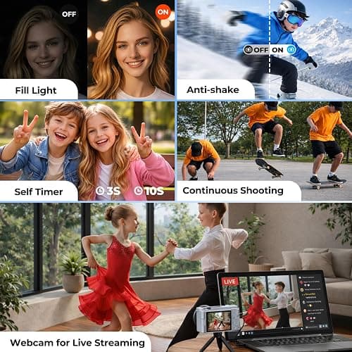 5K Digital Camera for Photography with 6X Optical Zoom, 2.8" Flip Screen Ultra HD Autofocus Vlogging Camera for YouTube with Anti-Shake Cámara Digital with 64GB SD Card UV Filter 2 Batteries thumbnail 6