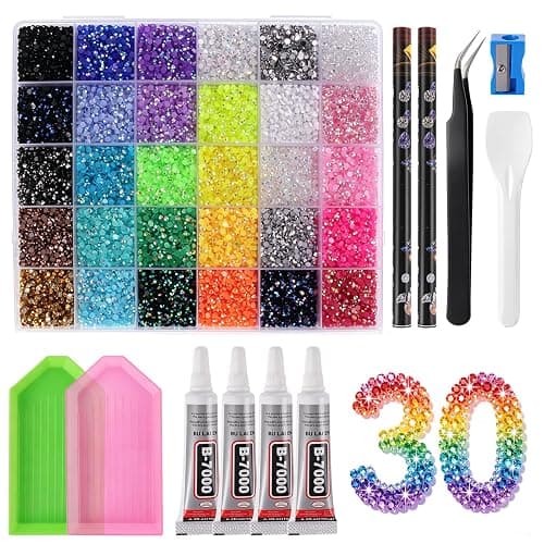 33000 Pcs 30 Colors Jelly Rhinestones for Bedazzling, 3mm Flatback Resin Rhinestones Kit, All-in-One Bedazzler Kit with 4 Pcs B7000 Jewelry Glue & Tools for DIY Crafts, Clothing, Nail Art, Gifts - Image 1