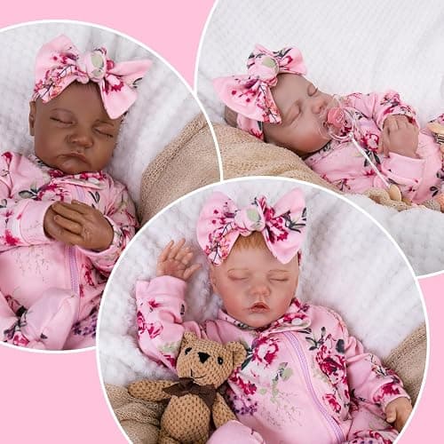 Aori Lifelike Reborn Baby Dolls Clothes 20 inch Purple Clothing Floral Jumpsuits Set for 17-20 Inch Newborn Girl Doll thumbnail 7