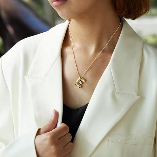 Inerney Gold Bubble Letter Necklace Initial Necklaces for Women, Chunky 14K Plated Balloon Initials, Trendy Charm Non Tarnish Custom Name Pendant Jewelry Gifts for Mom thumbnail 5