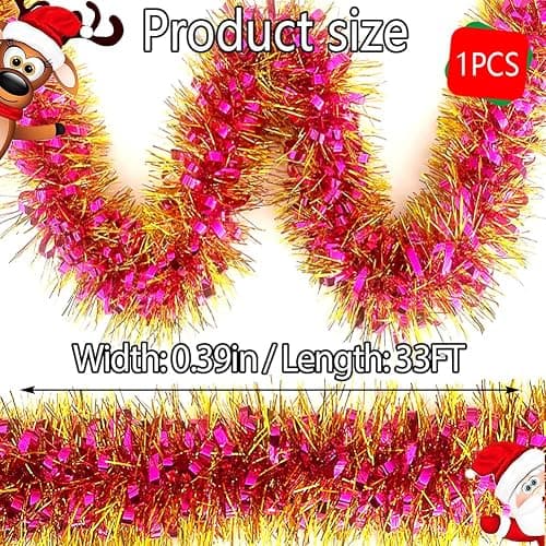 33Ft Long Rose Tinsel Twist Garland Shiny Thick Metallic Foil Xmas Tree Decorations for Birthday Party Christmas New Year Parties Parade Floats and Other Holidays Hanging Decor-(Rose+Gold) thumbnail 6