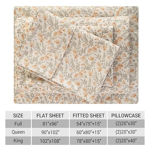 Viviland Floral Queen Sheet Set - 4 Piece Vintage Light Orange Flower Patterned Bed Sheets - Soft, Breathable Microfiber Sheets with Deep Pocket, Non-Slip Fitted Sheets & Pillowcases thumbnail 7