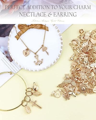 YETOOME 100 Pcs Wholesale Bulk Lots Jewelry Making Charms, Mixed Golden KC Gold Alloy Charms Pendants for Necklace Bracelet Jewelry Making and Crafting supplies thumbnail 5
