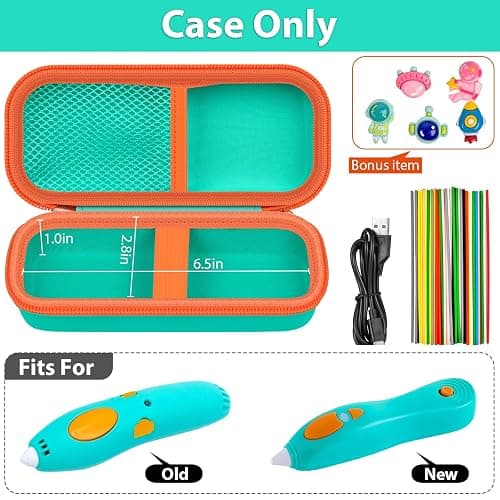 GWCASE DIY Case Compatible with 3Doodler Start+ Essentials 3D Printing Pen for Kids, Aviation Element Decoration Travel Organizer Carryer for Filament Refill Packs, Charger (Box Only)- Green & Orange thumbnail 3