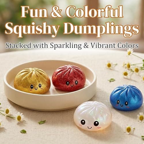Glitter Dumpling, Glitter Dumpling Squishy with Box, 6 Color Options Dumplings Squishy Toy for Stress Relief (White) thumbnail 6