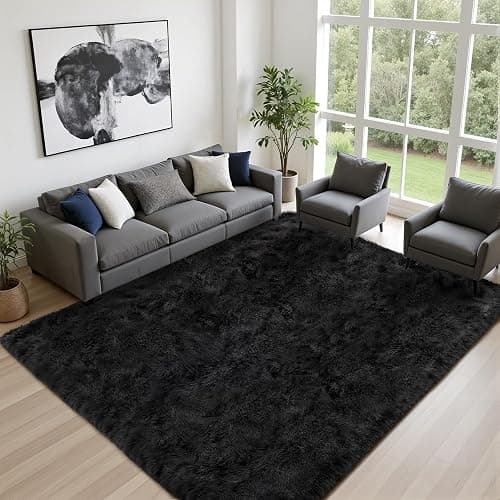 8x10 Area Rugs for Living Room Bedroom: Ultra Soft Fluffy Shag Rug Upgrade Non-Slip Non-Shedding Large Fuzzy Plush Carpet Indoor Floor Carpets for Kids Room Playroom Nursery Dorms Home Decor Black thumbnail 2