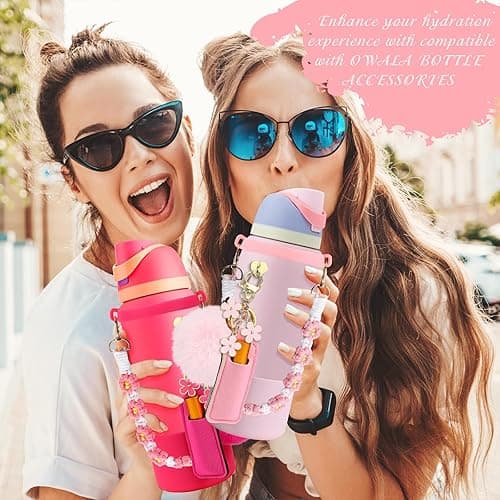 Compatible for Owala Accessories Bundle: Silicone Boot for 24oz & 32oz Bottles, Charms, Handle, Strap, Rubber Bottoms, and Decorative Add-ons for Your Compatible for Owala Water Bottle, White - White - 24 Ounces thumbnail 4