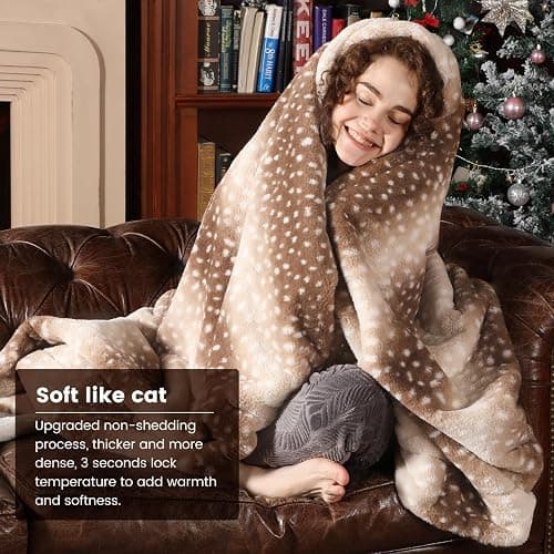 COZY KISS Waterproof Pet Blanket for Large Dog, Soft Luxury Faux Fur Throw for Woman Sofa Bed Couch, Non-Shedding Double Sided, Super Fluffy Thick Warm, Reversible, 127x152cm, Brown Deer Print - Brown Deer - 127x152cm thumbnail 6