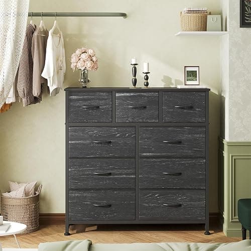 OLIXIS 9 Drawer Storage Dresser with Wood Top - Wide Fabric Chest Organizer for Bedroom, Closet, Living Room,Tower Cabinet, TV Stand, Hallway Entryway Furniture,Black Wood Grain thumbnail 2