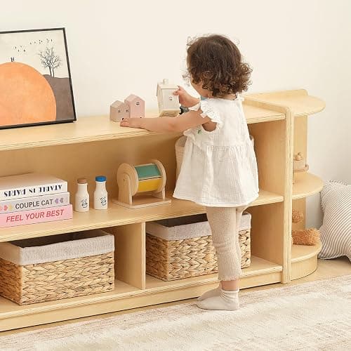 OOOK 2-Shelf Montessori Shelf Toy Organizers and Storage for Kids | FSC Plywood, 3-Section Wooden Storage Cabinet Shelves for Classroom, Kindergarten, Kids Room, Playroom, 44.6"W×11.7"D×23.6"H thumbnail 3