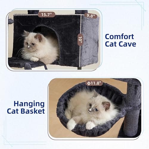 Gitelsnour Cat Tree for Indoor Cats, Cat Tower with Scratching Post for Small Cats and Kittens, Cat House with Removable Top Platform and Fluffy Balls, Hanging Cat Basket, Smoky Gray GCT006SG thumbnail 3