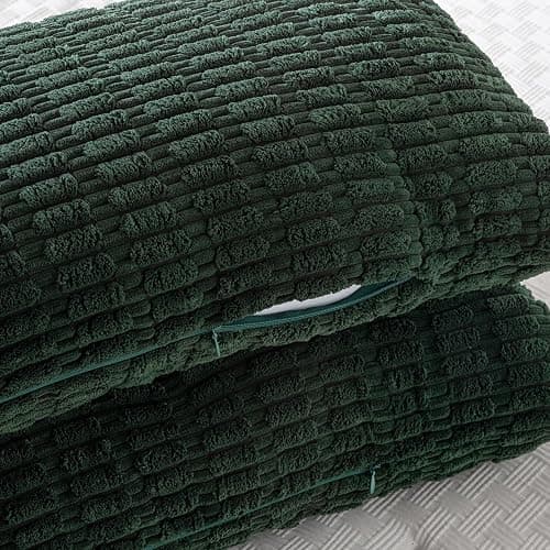 Fancy Homi Decorative Throw Pillow Covers for Bed Couch Bedroom Bench, Soft Corduroy Solid Pillow Case, Rustic Farmhouse Boho Room Decor,54" x 20" (Pack of 1),Dark Green thumbnail 3