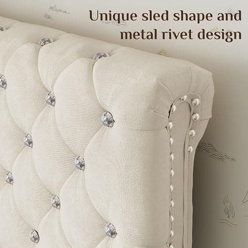 Belffin Full Bed Frame with Storage Drawer and Diamond Adjustable Tall Headboard, Modern Velvet Platform Bed Frame with Wingback Design, No Box Spring Needed, Easy Assembly, White thumbnail 8