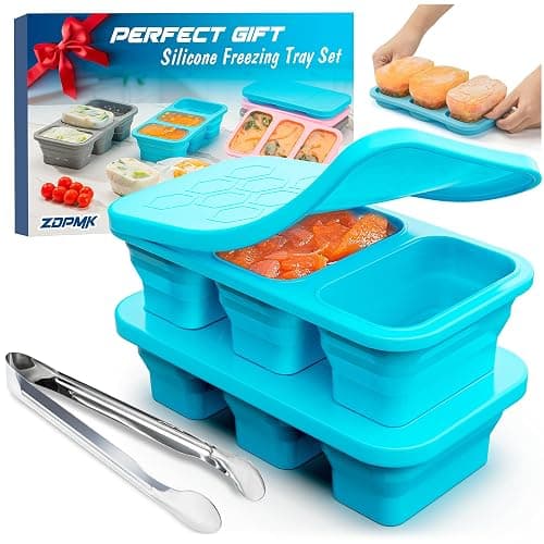 Silicone Freezer Trays With Lid, Stackable 1 Cup Silicone Freezer Molds, Easy To Use Soup Ice Cube Tray, Collapsible Freezing Molds for Meal Prep, Broth, Sauce, Leftovers, Soup Storage Gift Set - Image 1