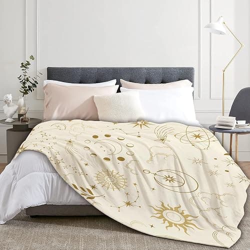 Miyotaa Celestial Constellation Astrology Blanket 50Wx60H Inch Sun Moon Phase Mysterious Beige Crescent Tarot Witchy Gift Warm Fuzzy Throw Blanket for Sofa Bed Throws Birthday Presents thumbnail 4