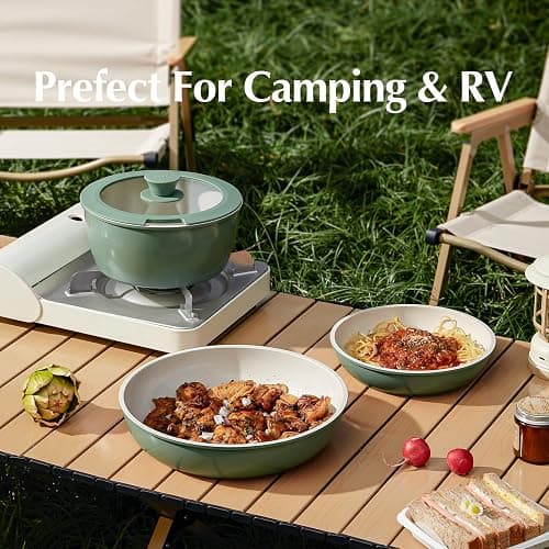 Redchef Ceramic Cookware Set, Removable Handle Pots And Pans Non Stick, Rv Cookware Set, Non Toxic Pots And Pans Set No PFAS & PTFE & PFOA, Detachable Pots And Pans, Dishwasher & Oven Safe (Green) - Green thumbnail 5
