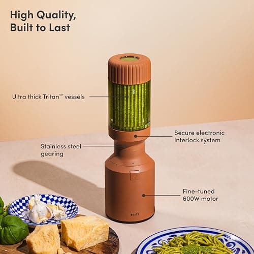 The Beast Mini Blender | Mini Countertop Kitchen Blender | Blend Smoothies and Shakes, Dressings, Sauces, Dips | Straw Cap and Straws Included | 600W (Terra) thumbnail 3