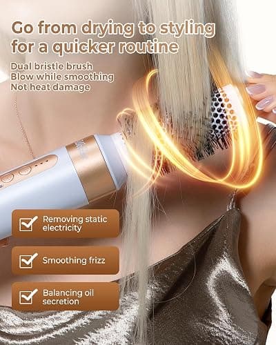 UKLISS Hair Dryer Brush 7 in 1，110000 RPM Hair Dryer with Diffuser for Curly & Twisted Hair Professional Ionic Brush Blow Dryer for Salon-Quality Styling, White Gold thumbnail 5