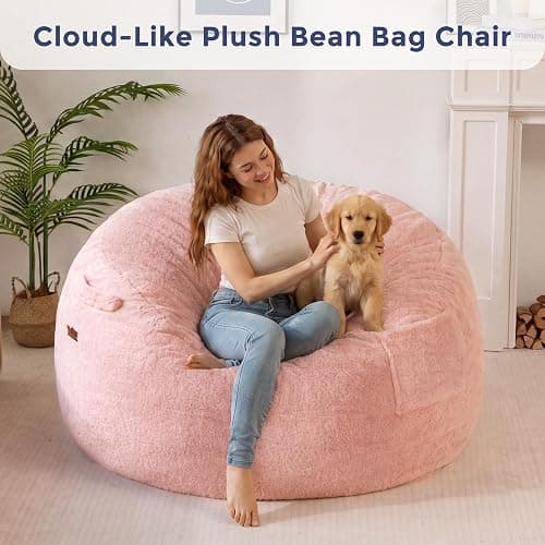 MAXYOYO Bean Bag Chair, Soft Bean Bag Sofa with Supportive Foam Filling | Plush Bean Bag Sofa with Supportive Foam Filling, Floor Sofa Seat with Side Pocket and Washable Cover, Pink, 3FT thumbnail 3