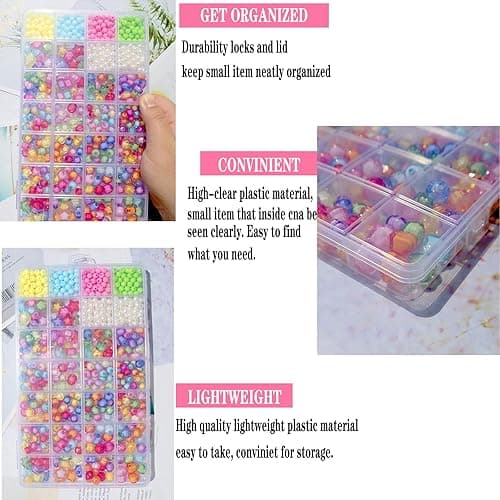 QYING 2Packs 28 Grids Plastic Organizer Box,Clear Beads Organizers Storage Box with Fixed Dividers,Acrylic Organizers Box for Jewelry,Beads,Earrings, Art DIY, Craft - WHITE TWO thumbnail 4