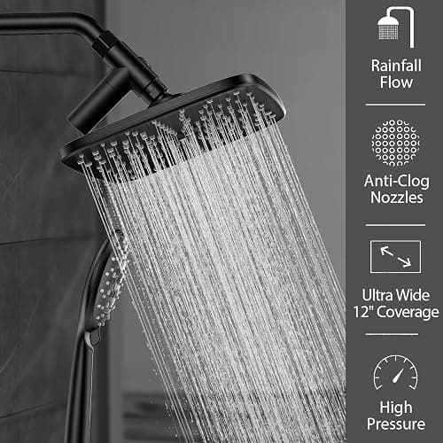 Veken 11.8 Inch Rain Shower Head with Handheld- High Pressure Dual Shower Heads with 5 Modes Handheld Spray Combo- Wide Rainfall Showerhead with Hose, Bathroom Accessories, Matte Black thumbnail 3