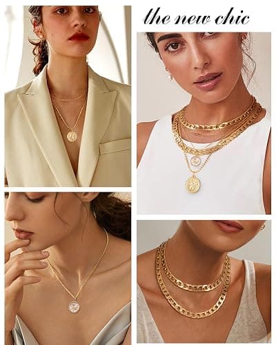 MJartoria Layered Necklaces for Women Trendy Retro Coin Pendant Necklace Dainty Chunky Chain Choker Necklaces for Jewelry Birthday Gifts thumbnail 3