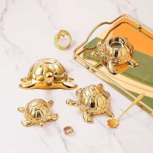 TQUPT Golden Turtle Statue Set,Sculptures Gold Turtle Ornament Ceramic Statue Home Accessories Gold Desk Home Indoor Decorative Collectible Decor or Elders (3 Pieces) thumbnail 6