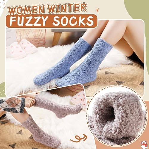 Velice Womens Fuzzy Socks Soft Cozy Fluffy Slipper Winter Warm Plush Sleeping Christmas Socks 5 Pairs thumbnail 3