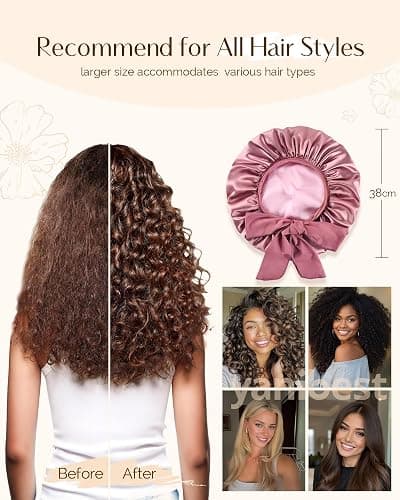 YANIBEST Double Layer Satin Silk Bonnet for Sleeping Hair Bonnet with Elastic Tie Band for Curly Hair Wig Caps thumbnail 4