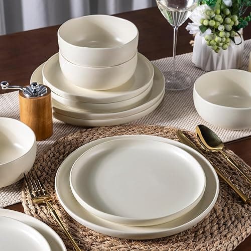 AmorArc Stoneware Dinnerware Sets, Wavy Rim Ceramic Plates and Bowls Sets, Highly Chip and Crack Resistant | Dishwasher & Microwave & Oven Safe Dishes set, Service for 4 (12pc) thumbnail 5