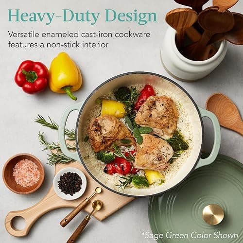 Best Choice Products 6 Quart Enamel Cast-Iron Round Dutch Oven, Family Style Heavy-Duty Pre-Seasoned Cookware for Home, Kitchen, Dining Room, Oven Safe w/Lid, Dual Handles - Black Licorice thumbnail 3