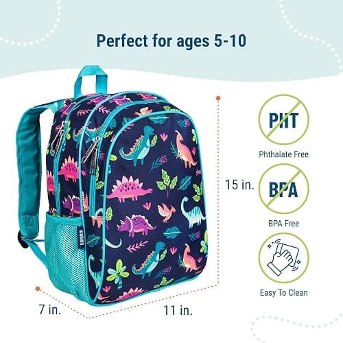 Wildkin Kids 15-inch Elementary School Backpack – Durable Padded Bag with Adjustable Straps for School, Travel & Everyday Use, Multiple Pockets, Boys & Girls Ages 5–10 – Dino Pals thumbnail 3