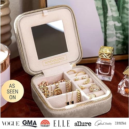 Benevolence LA Plush Velvet Travel Jewelry Box – Featured in Oprah's Favorite Things – Jewelry Organizer Case with Mirror – Birthday Gifts for Women – Sage thumbnail 6