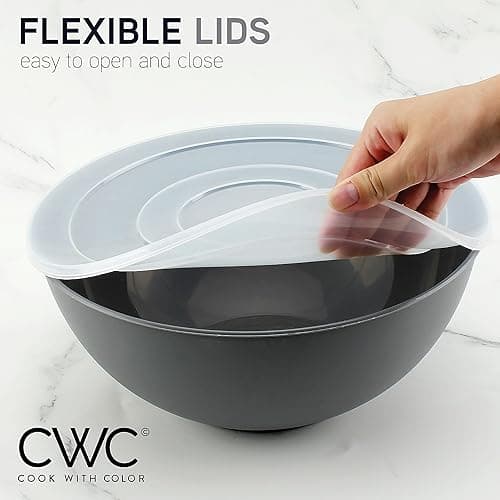 COOK WITH COLOR Plastic Nesting Mixing Bowls Set - 12 Piece includes 6 Prep Bowls and 6 Lids, Microwave Safe (Gray Ombre) thumbnail 5