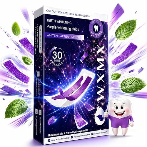 Purple Whitening Strips, 28 Strips Color Correcting Purple Teeth Whitening Strips for Sensitive Teeth, Removes Yellow Stains, Enamel Safe | 30 Min Instant | 90-Day Long-Lasting Results - Image 1