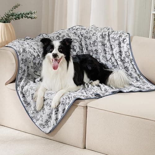 Luciphia 1 Pack 3 Blankets Fluffy Premium Fleece Pet Blanket Flannel Paw Printed Throw for Dog Cat Grey Paw Large(41"x31",Pack of 3) thumbnail 8