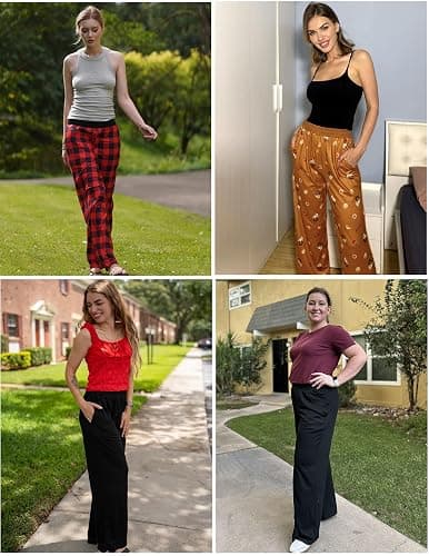 Ekouaer Womens Wide Leg Pants for Women Elastic Waist Womens Casual Palazzo Pants Soft Comfy Pajama Pants with Pockets thumbnail 5