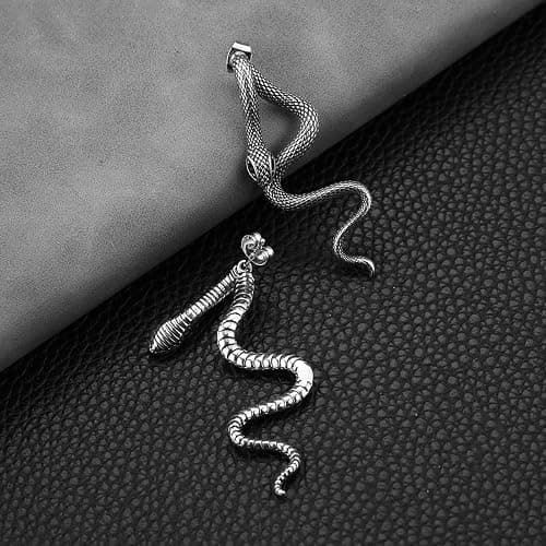 HZMAN Retro Snake Earrings for Men Women Stainless Steel Gothic Punk Decapitation Splicing Snake Stud Earring Biker Party Jewelry Gift thumbnail 4