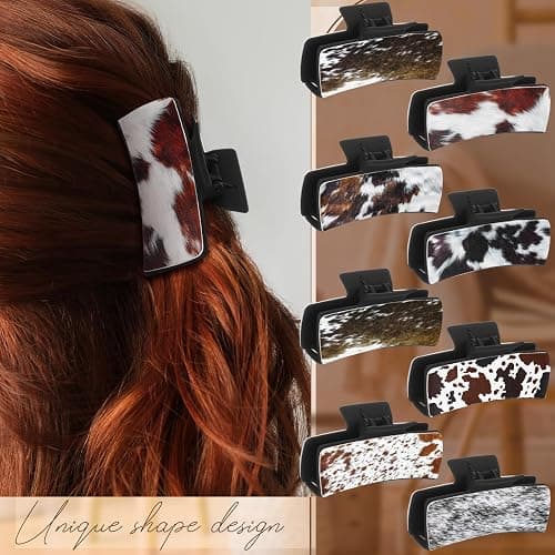 FineCheer Christmas Western Hair Claw Clips Western Gifts Bulk for Women Leather Highland Cow Print Hair Clips Accessories Christmas Party Gifts Stocking Stuffers(Retro) thumbnail 6