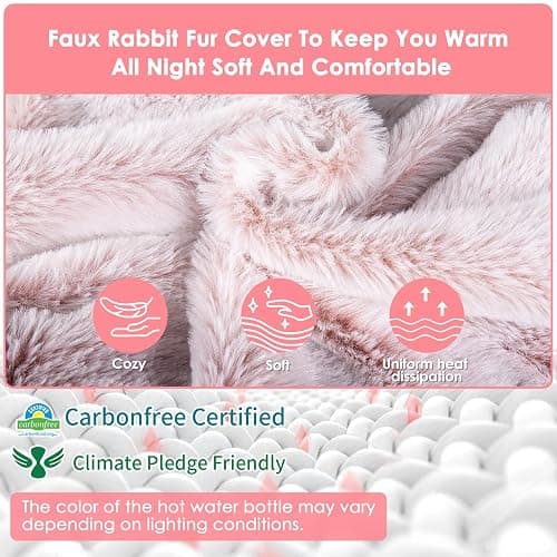 BOLEi Hot Water Bottle with Luxury Cosy Faux Fur Cover,2L Leakproof Large Hot Water Bag for Neck,Shoulder,Hand Feet Warmer,Gifts for Women,Men(Pink) thumbnail 5