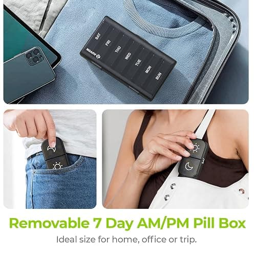 AUVON XL Weekly Pill Organizer 2 Times a Day, Pill Box 7 Day with One-Side Large Openings for Easy to Use, Black Privacy Protection AM PM Pill Case for Medication, Vitamins, Fish Oils, Supplements | XL Pill Box 7 Day, Black Privacy Protection AM PM Pill Case for Medication, Vitamins, Fish Oils, Supplements thumbnail 6