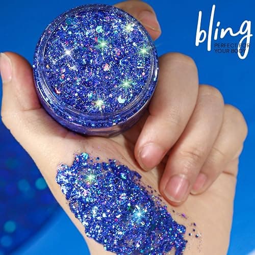 Teenitor Blue Body Glitter, Face Glitters, Body Glitter Gel, Hair Glitter Gel, 80g/2.8oz Holographic Blue Glitter Makeup for Face Body Hair thumbnail 4