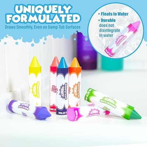 Tub Works® Smooth™ Jumbo Bath Crayons Bath Toy | Nontoxic, Washable Bath Crayons for Toddlers & Kids | Unique Formula Draws Smoothly & Vividly on Wet & Dry Tub Walls | Large, Easy-Grip Bathtub Crayons thumbnail 6