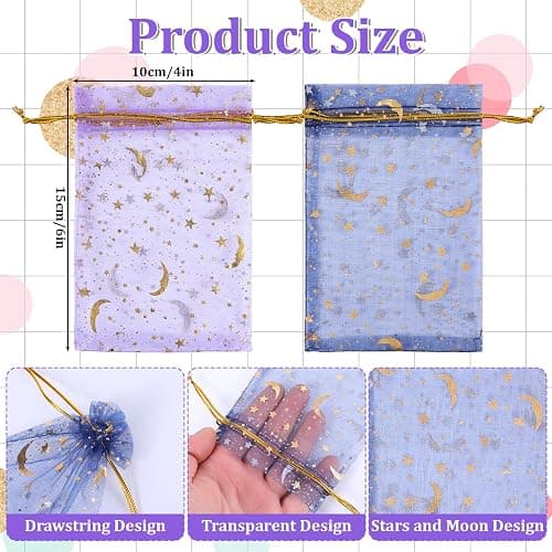 SHENLIU 500 Pcs 4x6 inches Moon Organza Mesh Jewelry Bags bulk with Drawstring, Multi Colored Small Gift Bags Jewelry Pouch for Birthday Wedding Baby Shower Festival Party Favor thumbnail 2